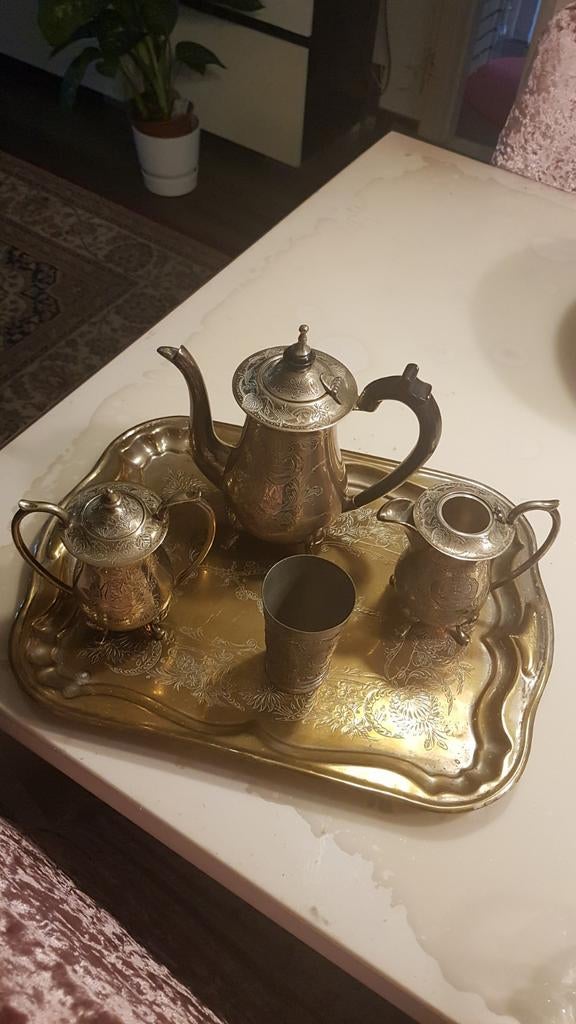 Vintage Marokkaanse theeset met dienblad, Antiek en Kunst, Ophalen of Verzenden