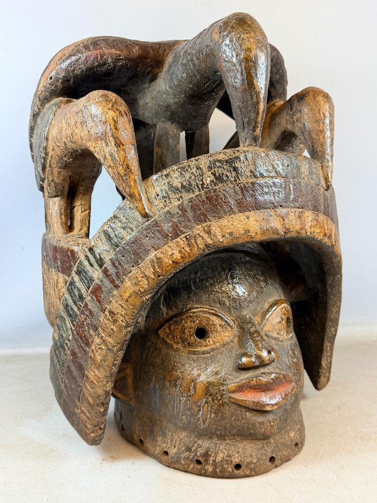 260443 Oud Afrikaans Yoruba Gelede helm masker uit Nigeria., Ophalen of Verzenden
