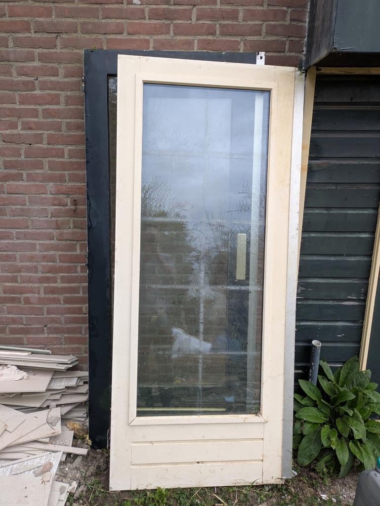 Openslaande deuren, Doe-het-zelf en Verbouw, Deuren en Horren, Gebruikt, Binnendeur, 200 tot 215 cm, 80 tot 100 cm, Glas, Hout