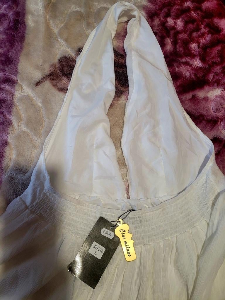 Witte haltertop met borduursels L/XL, Kleding | Dames, Tops, Wit, Maat 42/44 (L), Paris, Nieuw
