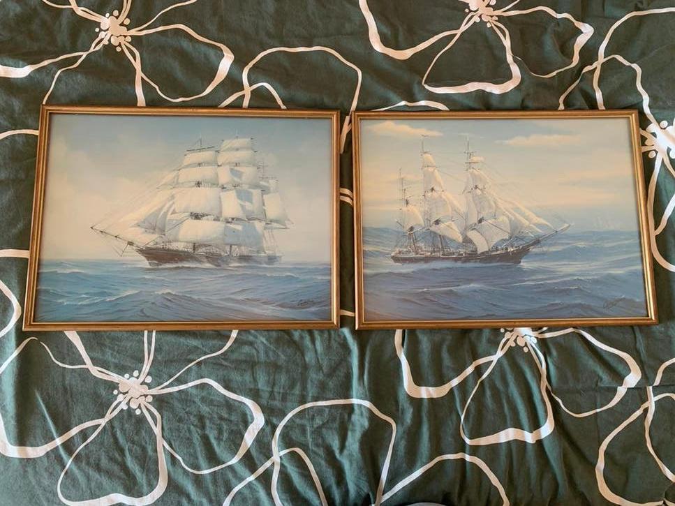 Schilderij tweeluik zeilschepen, Ophalen of Verzenden