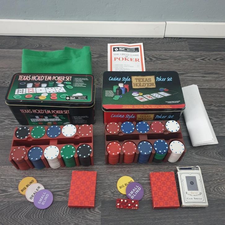 2 Texas Hold 'em Pokersets, Hobby en Vrije tijd, Gezelschapsspellen | Kaartspellen, Gebruikt, Een of twee spelers, Drie of vier spelers