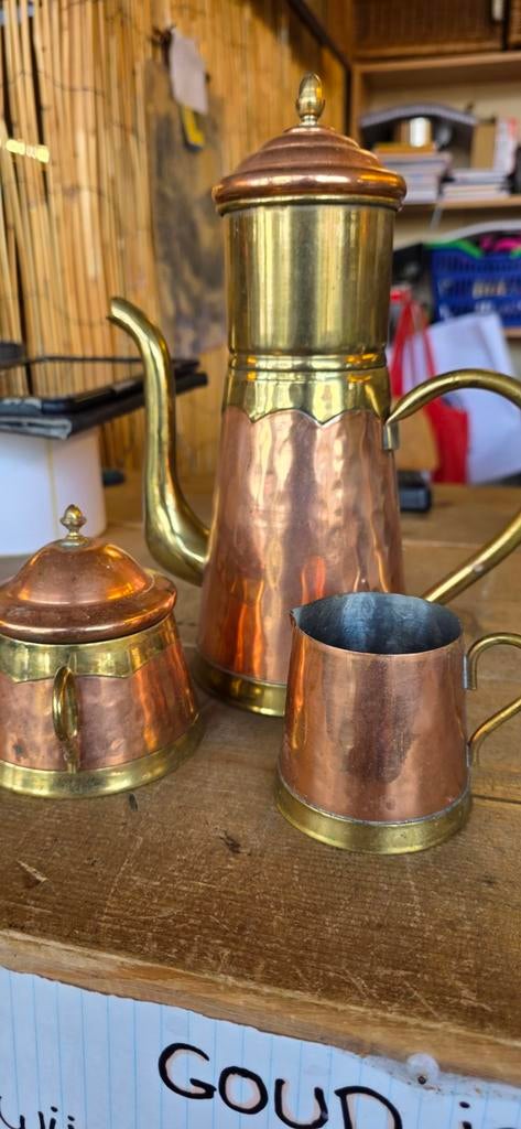 Antiek koperen koffiekan set, Antiek en Kunst, Antiek | Koper en Brons, Ophalen of Verzenden, Brons
