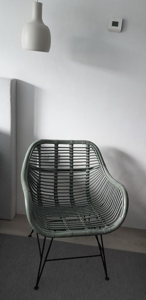 Stoel Joris groen - Rotan - Karwei, Huis en Inrichting, Stoelen, Gebruikt, Eén, Kunststof, Metaal, Riet of Rotan, Overige kleuren