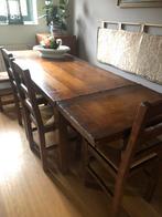 Massief robuste eettafel, 4 stoelen en bank, Ophalen, Gebruikt, 4 tot 6 stoelen