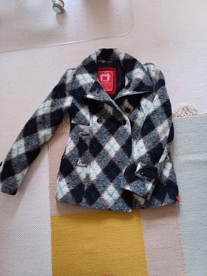 Esprit maat XS - jas - wol - blauw - patroon van ruiten, Kleding | Dames, Jassen | Winter, Zo goed als nieuw, Maat 34 (XS) of kleiner