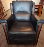 Leren fauteuil, Huis en Inrichting, Fauteuils, Ophalen, Gebruikt, 75 tot 100 cm, Hout