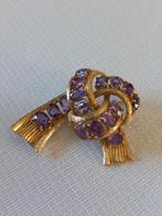 18 Krt. gouden strik broche +16 amethisten - Italië 1960-80, Sieraden, Tassen en Uiterlijk, Broches, Tweedehands, Tweedehands