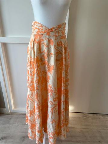 NIEUW H&M maxi rok licht beige oranje bloemen maat 36 S beschikbaar voor biedingen