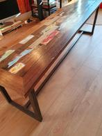 Teakhouten Indonesische bank met metalen onderstel, Ophalen of Verzenden, Gebruikt, 75 tot 100 cm, Tweepersoons