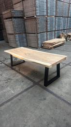 Suar boomstamtafel met trapezium onderstel, Ophalen, 200 cm of meer, 50 tot 100 cm, Zo goed als nieuw