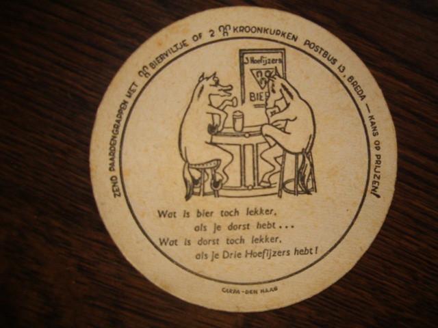 *3Hoefyzers Breda 21 : R/V : Oud : 107 mm, 3 mm dik, Ophalen of Verzenden, Gebruikt, Viltje(s), Overige merken