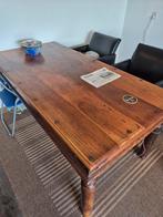 Eettafel + 4 leren kuipstoelen op wielen, Huis en Inrichting, Tafels | Eettafels, Ophalen