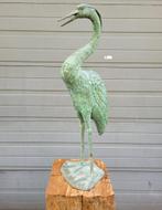 Grote bronze reiger tuinbeeld kunstwerk waterspuwer fontein, Verzenden, Zo goed als nieuw, Metaal, Dierenbeeld