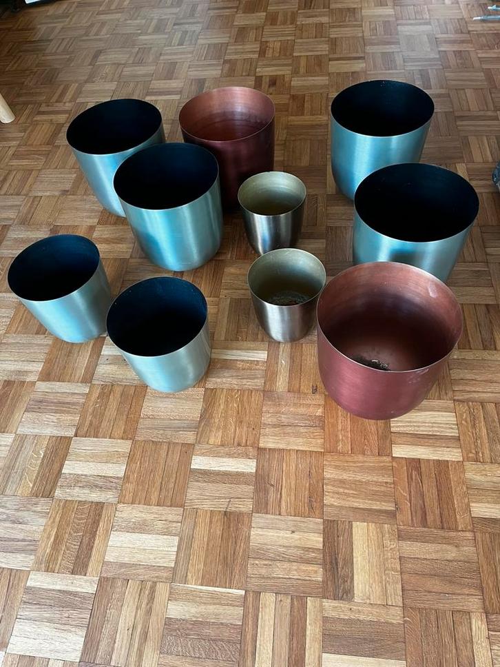 10x metalen sier binnen/plantenpotten, Huis en Inrichting, Overige Huis en Inrichting, Gebruikt, Ophalen