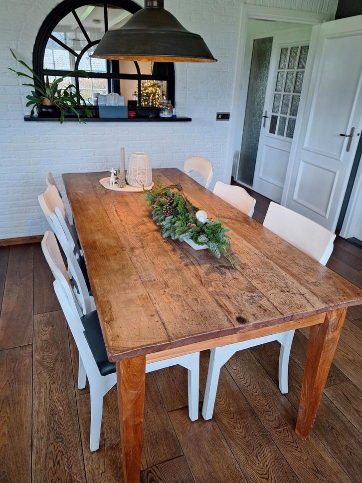 Eettafel met 6 unieke stoelen, Huis en Inrichting, Complete eetkamers, Gebruikt, 6 tot 8 stoelen, Ophalen