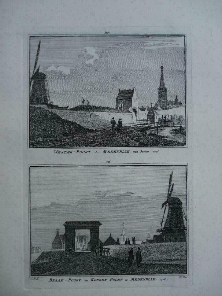 355-356 /Medemblik  Wester en Braakpoort   Kopergravure 1752, Antiek en Kunst, Kunst | Etsen en Gravures, Ophalen of Verzenden