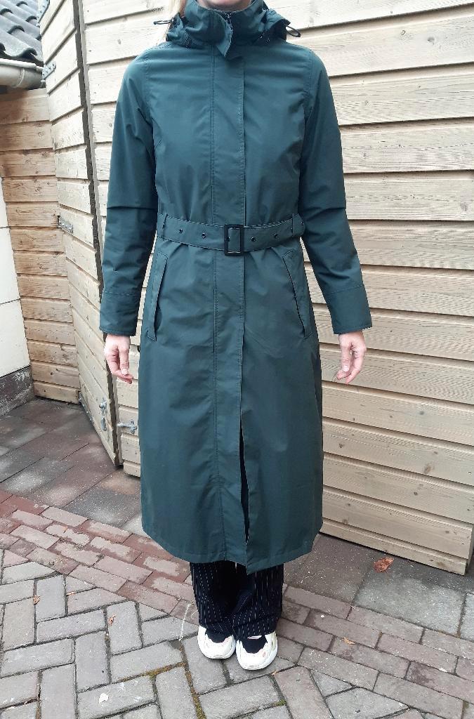 Lange donkergroene regenjas Happy Rainy Days maat S, Kleding | Dames, Jassen | Winter, Zo goed als nieuw, Maat 36 (S), Groen, Verzenden