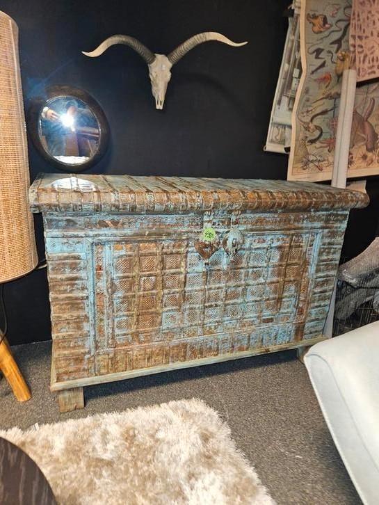 Unieke oude India kist blauwe kleur, Huis en Inrichting, Overige Huis en Inrichting, Zo goed als nieuw, Ophalen of Verzenden