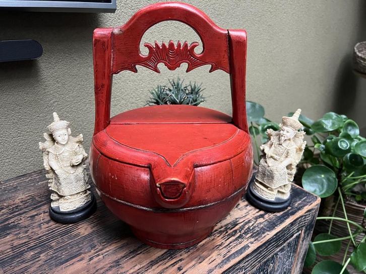 Chinese water emmer bucket chinees hout houtsnijwerk vintage, Antiek en Kunst, Kunst | Niet-Westerse kunst, Ophalen of Verzenden