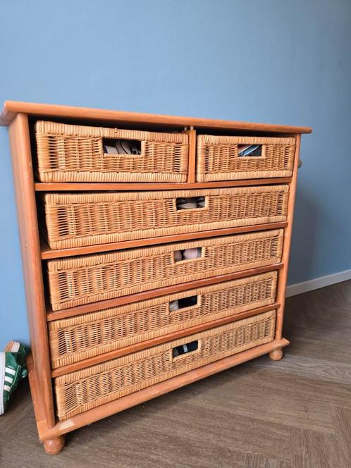Ladekast met rieten lades, Huis en Inrichting, Kasten | Ladekasten, Gebruikt, Minder dan 100 cm, 50 tot 100 cm, 25 tot 50 cm, Ophalen