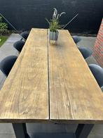 Boomstamtafel met stalen poot (buiten), Tuin en Terras, Tuintafels, Ophalen, Gebruikt, Rechthoekig, Hout