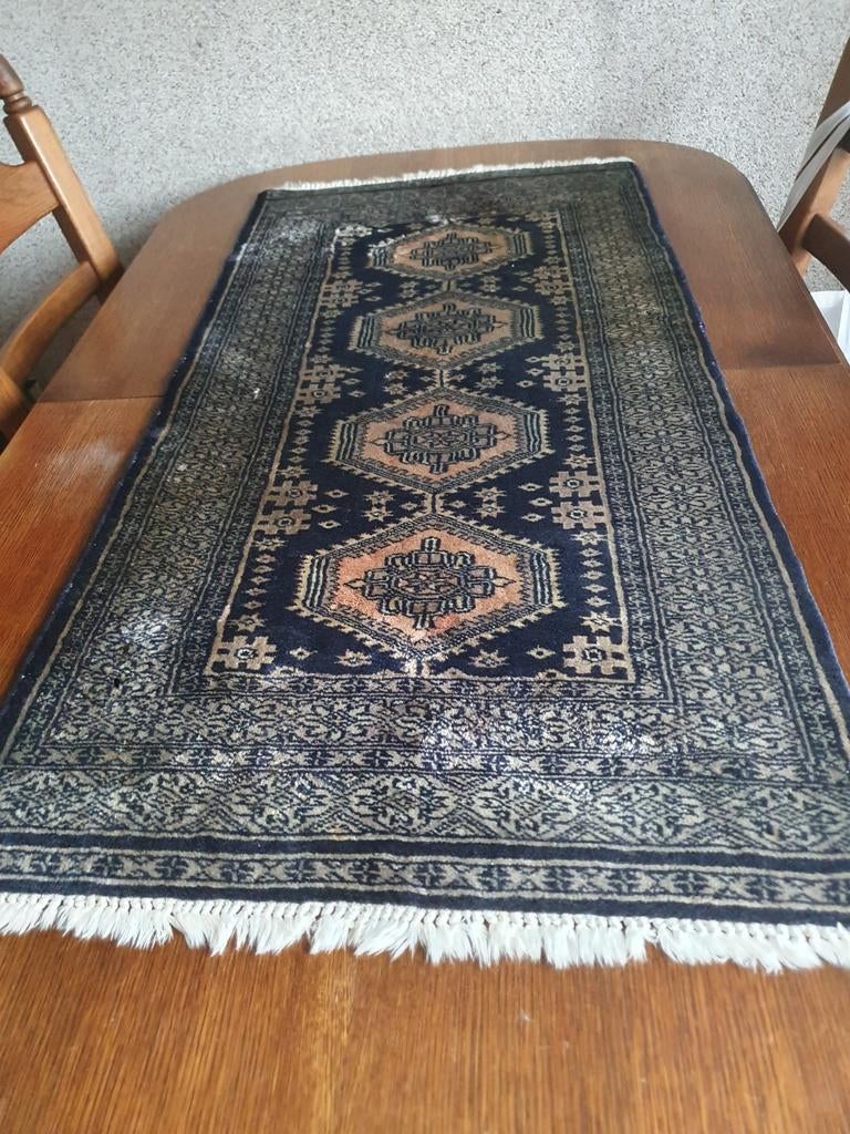 Vintage Perzische loper blauw/roze 60x120cm, Huis en Inrichting, Stoffering | Tapijten en Kleden, Ophalen, Overige kleuren, Gebruikt