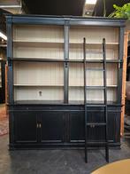 Zwarte bibliotheekkast | buffetkast | boekenkast met trapje, Gebruikt, Metaal, 200 cm of meer, Niet te achterhalen