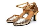 Gouden dames glitter dansschoenen dans hakken salsa tango, Verzenden, Nieuw, Overige kleuren, Dansschoenen