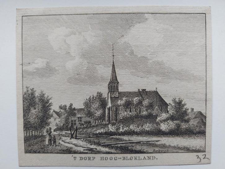 159 / hoog Blokland - Gravure uit 1792 door J. Bulthuis, Antiek en Kunst, Kunst | Etsen en Gravures, Ophalen of Verzenden