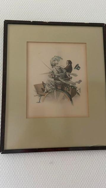 Antieke prent in lijst beschikbaar voor biedingen