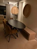 Zwarte ovale eettafel 220x100 (eventueel met 6 stoelen), Ophalen, Gebruikt, 100 tot 150 cm, Eikenhout