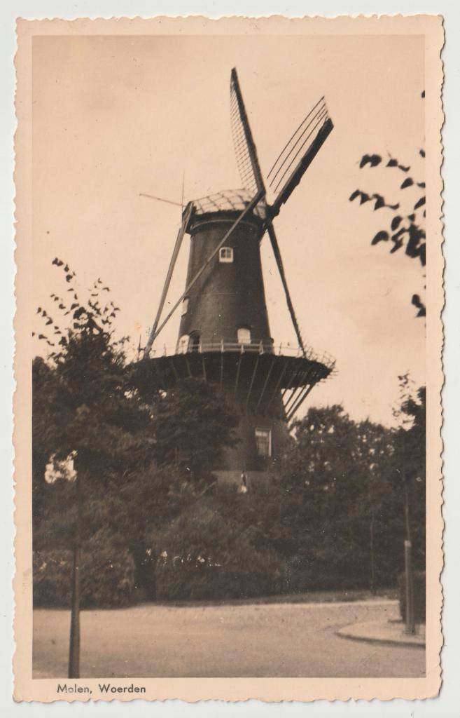 Woerden - Molen * 1939 * fotokaart, Verzamelen, Ansichtkaarten | Nederland, Gelopen, Utrecht, 1920 tot 1940, Ophalen of Verzenden