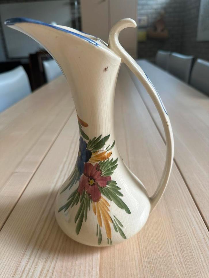 Potterie Huizen kan/vaas met oor en Huizerbont beschildering, Antiek en Kunst, Antiek | Vazen, Ophalen of Verzenden