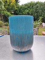 Vaas,glas met motief.DALEN,DRENTHE, Blauw, Ophalen of Verzenden, Minder dan 50 cm, Glas
