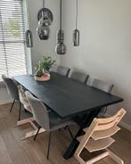 Eetkamertafel, zwart, 200x100cm met 6 eetkamerstoelen, Huis en Inrichting, Ophalen, Zo goed als nieuw, 6 tot 8 stoelen