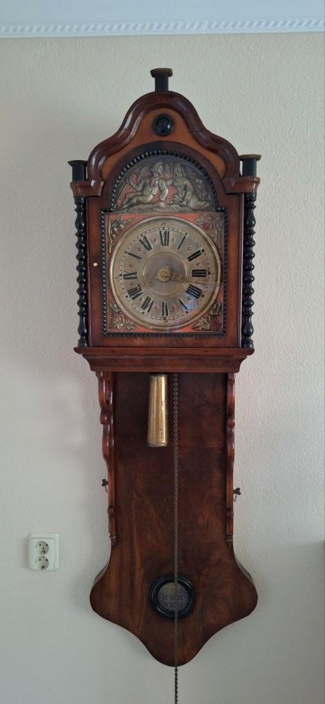 Antieke wortelnotbiedermeier dubbel  kabinet kap staat klok, Antiek en Kunst, Antiek | Klokken, Ophalen