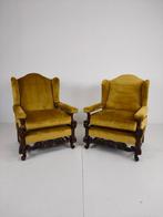2x 19e-eeuwse notenhouten fauteuils met fluwelen bekleding, Ophalen