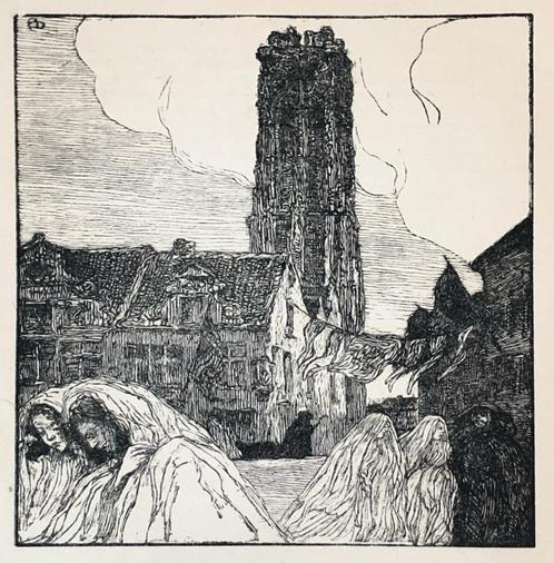 Albert Delstance (1870-1941) Houtsnede 'Toren van Sint Rombo, Antiek en Kunst, Kunst | Etsen en Gravures, Ophalen of Verzenden