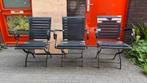 3 smeedijzer en teak tuinstoelen, Ophalen, Gebruikt, Teakhout