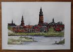 Aquarel stadsgezicht Zutphen, Antiek en Kunst, Kunst | Etsen en Gravures, Ophalen of Verzenden