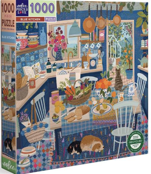 eeBoo - Blue Kitchen - 1000 stukjes, Hobby en Vrije tijd, Denksport en Puzzels, Nieuw, Legpuzzel, 500 t/m 1500 stukjes, Ophalen of Verzenden
