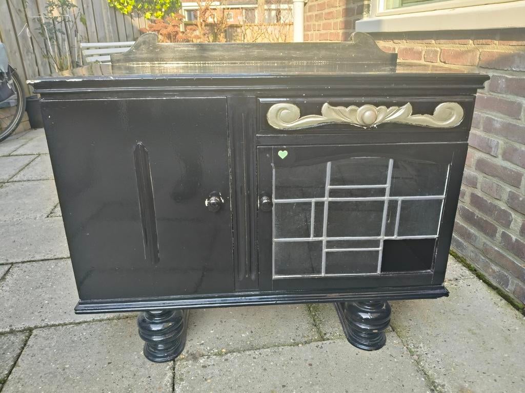 Zwart vintage Dressoir, Ophalen, Gebruikt, 50 tot 100 cm, Glas