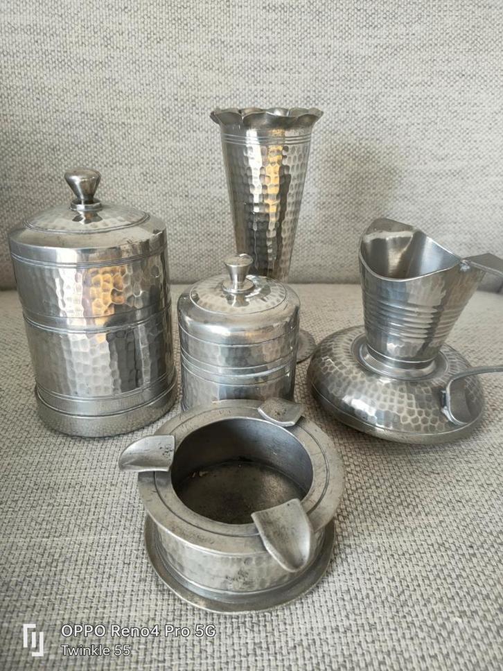 Vintage Tinnen Set - 5 Delig, Antiek en Kunst, Antiek | Tin, Ophalen of Verzenden