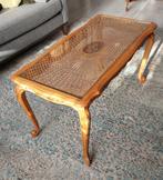 Vintage salontafel met glasplaat en webbing, 50 tot 100 cm, Minder dan 50 cm, 100 tot 150 cm, Gebruikt