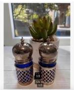 2 x blauw glazen verzilverde houder zout peper strooi 10 cm, Ophalen of Verzenden