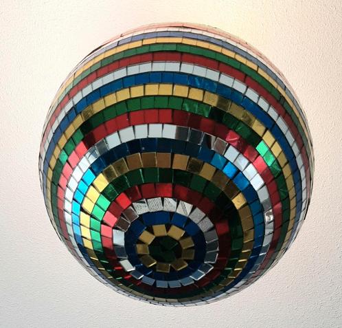 Regenboog Discobal 30cm, Huis en Inrichting, Lampen | Hanglampen, Gebruikt, Minder dan 50 cm, Glas, Metaal, Ophalen of Verzenden