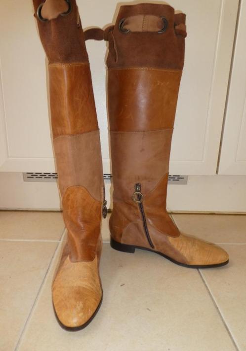 Tentazione vintage laarzen maat 37 kniehoog bruintinten oker, Kleding | Dames, Schoenen, Zo goed als nieuw, Hoge laarzen, Verzenden