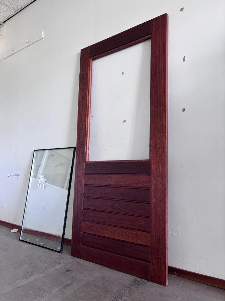 Nieuwe Merbau balkondeur/stapeldorpeldeur incl. glas, Doe-het-zelf en Verbouw, Deuren en Horren, Nieuw, Buitendeur, 200 tot 215 cm