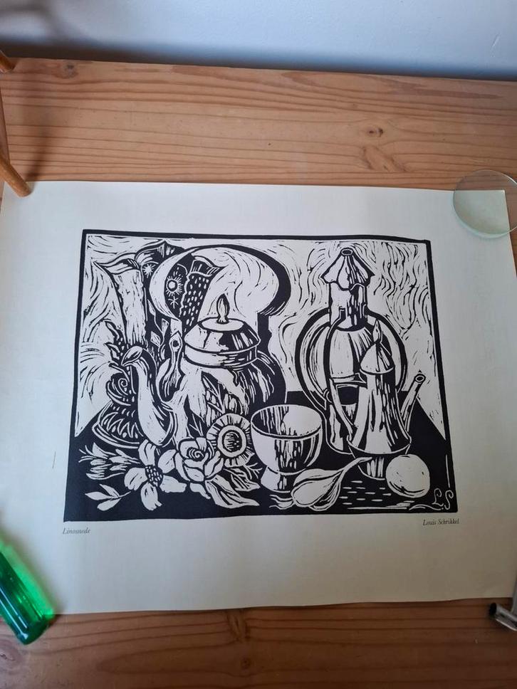 Linosnede van Louis Schrikkel, Antiek en Kunst, Kunst | Etsen en Gravures, Ophalen
